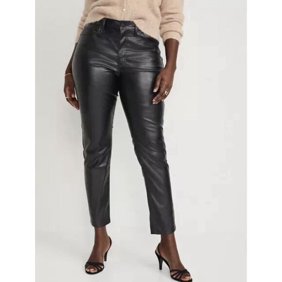 Old Navy High Waisted OG Straight Pants Black Faux Leather Womens Sz 2 - Picture 8 of 8